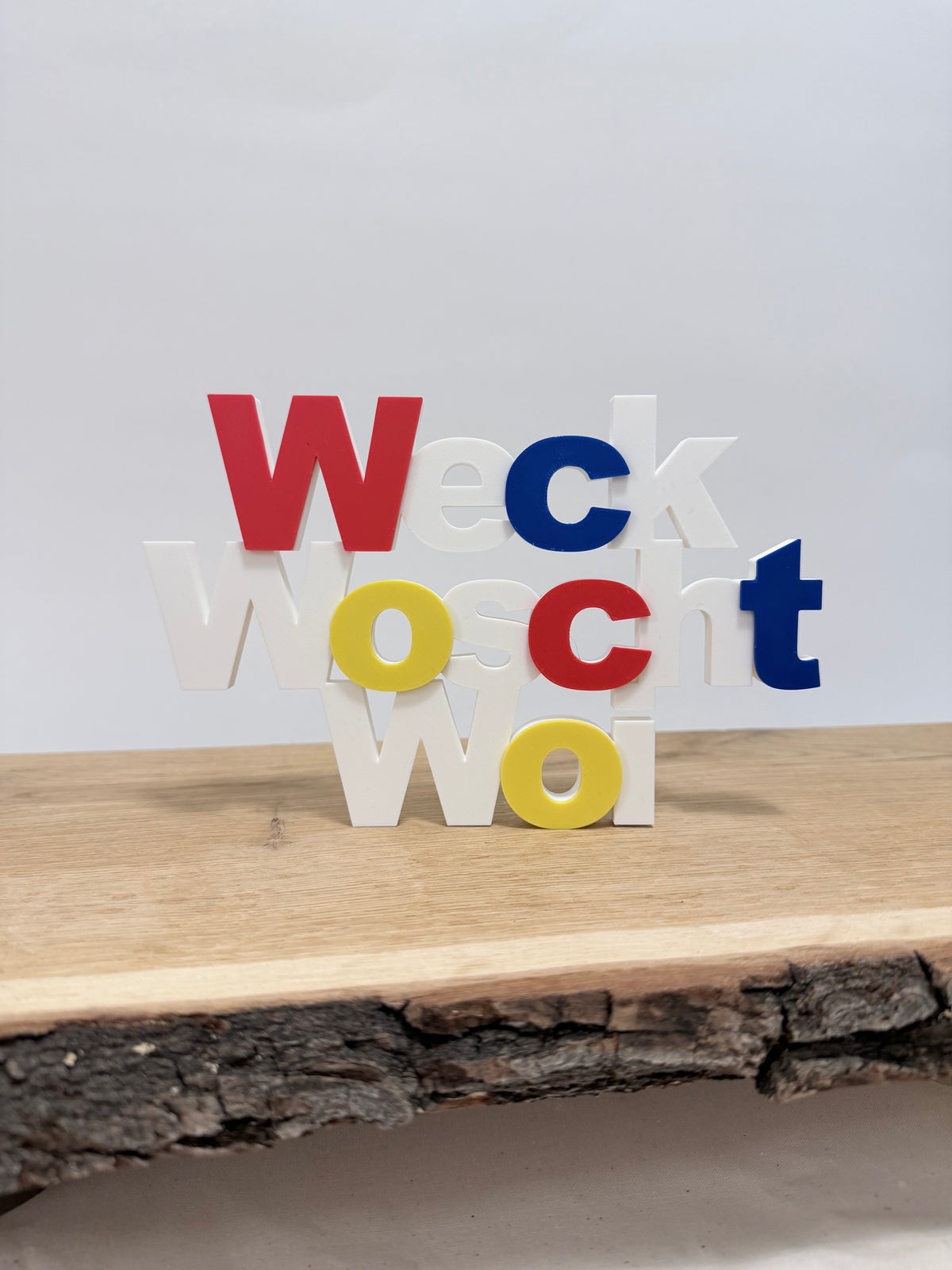WECK WOSCHT WOI Schriftzug | Karneval | Fastnacht | Deko | minimalistische Deko | für Regal, Büro, Wohnbereiche | Geschenk | 3D Druck